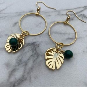 Hypoallergenic Monstera Malachite Hoop Earrings
